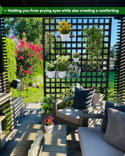 Metal Planter Box with Trellis, 71"x47"x16" Raised Garden Bed Outdoor with Privacy Screen & Lattice Trellis & Lockable Casters, Vertical Garden Box with Drainage Hole for Climbing Plants, Vegetable