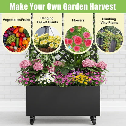 Luzfuego Metal Planter Box with Trellis, 72" Tall Outdoor Raised Garden Bed on Wheels, Flower Planter for Climbing Plants with Drainage Holes & Lockable Casters
