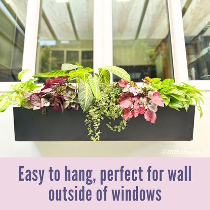 LaLaGreen Planter Boxes Outdoor (40 Inch, 1 Pack) Large Rectangular Self Watering System, Black Window Flower Boxes with Bracket Vertical Plant Container Wall Mount Indoor Succulent Herb Garden Home