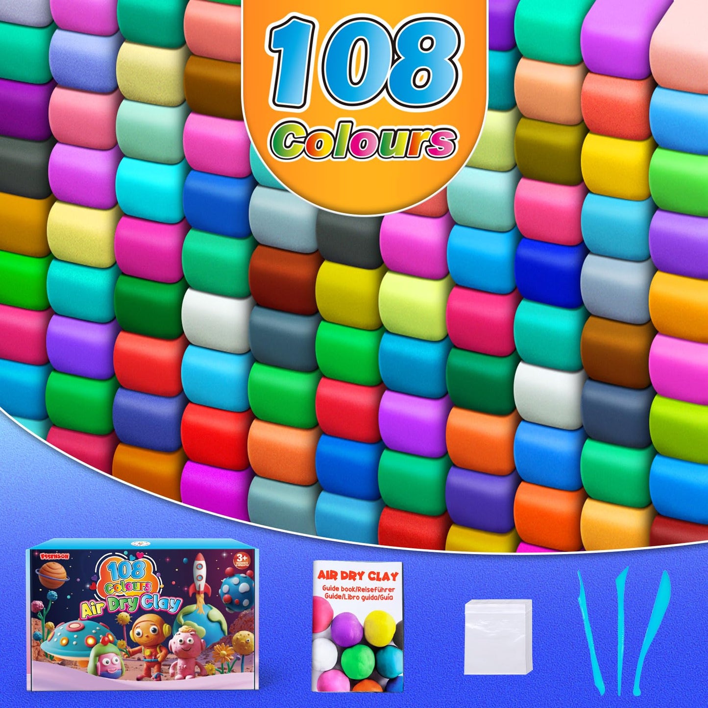 Magic Clay - Air Dry Clay 108 Colors, Modeling Clay for Kids with Tools, Soft & Ultra Light, Toys Gifts for Age 3 4 5 6 7 8+ Years Old Boys Girls Kids
