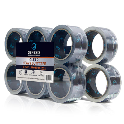 Genesis Global Logistics Clear Packing Tape, 12 Rolls Heavy Duty Packaging Tape for Shipping Packaging Moving Sealing, Thicker Clear Packing Tape, 1.88 Inches Wide, 60 Yards Per Roll