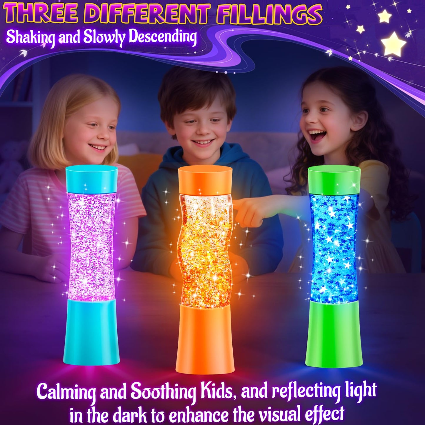 Subao 3 Pack Light Up Sensory Tubes Anxiety Relief Items,Fidget Toys for Kids & Adults,Sensory Toys for Kids with Autism Calm Down Corner Supplies,Preschool & Kindergarten Classroom Must Haves