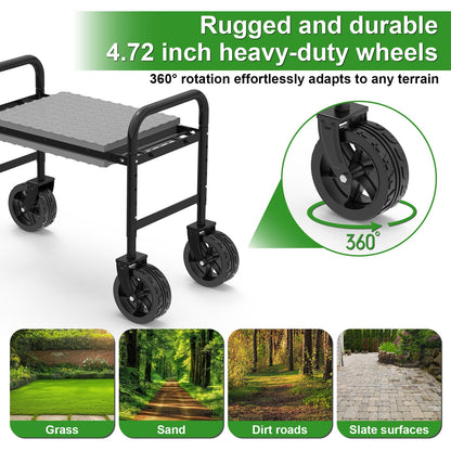 NIUXX Garden Kneeler and Seat with 360° Wheels: 3-in-1 Rolling Garden Stool with Extendable Legs - Foldable Garden Seat with Thick Pad & Tool Pouches - Heavy Duty Gardening Bench for Seniors