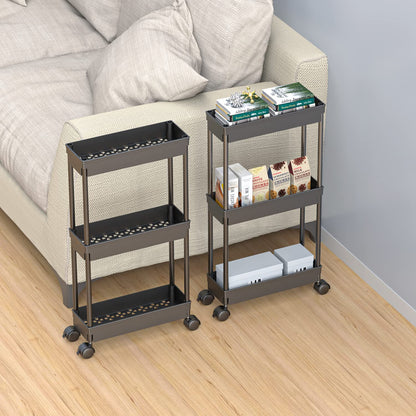 Sooyee 3-Tier Rolling Cart with Wheels, Slim Narrow Storage Cabinet, Under Desk Storage Organizer for Office, Bathroom, Kitchen, Laundry Room, Narrow Places, Black
