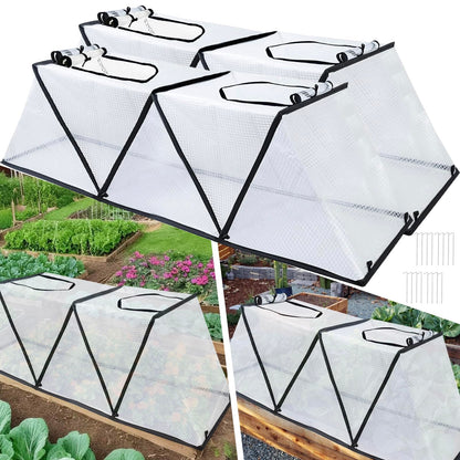 48" X 13.4" X 14" Foldable Plant Winter Frost Cover Protection for Garden Beds, Garden Row Accelerator Plants Cover with Insect Net Spring-Up Greenhouse Frost Cover for Vegetable Plant (2PCS)