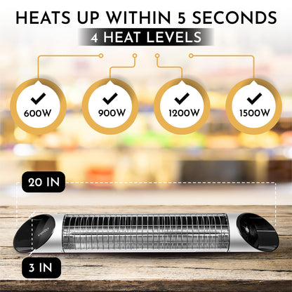 Veito Blade Infrared Heater 1500W Silver with Remote Control