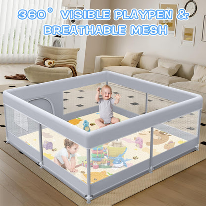 XVISHX Baby Playpen with Mat, 50x50 Inch Play Pen, Playpen for Babies and Toddlers, Baby Playard for Indoor & Outdoor Active Center Game Fence, with Skin-Friendly Fabric and Soft Breathable Mesh
