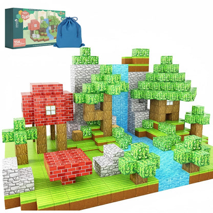 FEBABU 154PCS Magnetic Blocks - Build Animal Forest Set, Magnetic Tiles Building for Boys & Girls Age 3-8, STEM Montessori Sensory Toys for Toddlers Kids Gifts for 3+ Years Old, Construction Toy