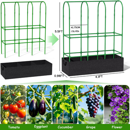 Srapwati 65"H x 50"W Cucumber Trellis with Grow Bag & Netting, U-Frame Metal Plant Support, Heavy-Duty Steel & Plastic, Green & Black, Rectangular, Climbing Plant Support Structure