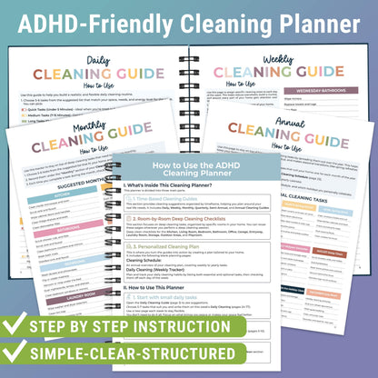 BLOOMOST ADHD Cleaning Planner - Cleaning Schedule and Checklist Organizer for Adults and Teens - Daily, Weekly & Monthly Household Cleaning Checklist for ADHD Minds - Stress-Free Housework