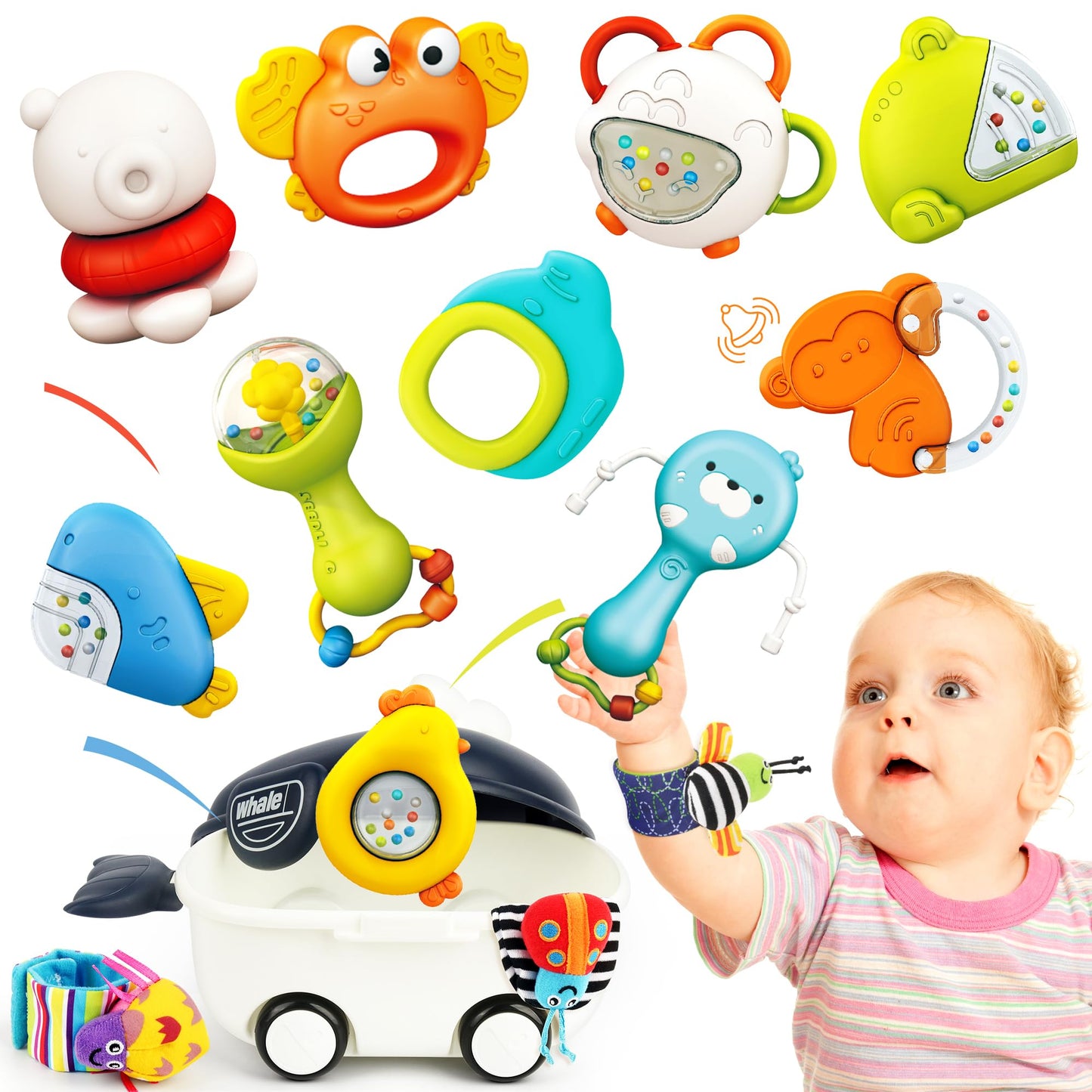 Vanmor Baby Rattles 0-6 Months | Sensory Toys for Infants 6-12 Month, Wrist Rattle Socks, Foot Finder & Teething Toys | Teether Grasping Shaker for Newborn, Must Haves Montessori Baby Shower Gifts