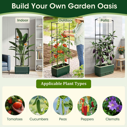 MQHUAYU 51" Self Watering Planter Box with Trellis, Tomato Planter Trellis for Raised Garden Bed, Tomato Cage with Visual Water Indicator, Indoor Outdoor Tomato Cages for Garden Patio
