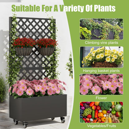 ZenithZest Metal Planter with Trellis, 72"x36"x16" Raised Garden Bed with Trellis and Wheels, Planter Box with with Privacy Screen for Climbing Plants, Flowers, Vegetables, Fruits