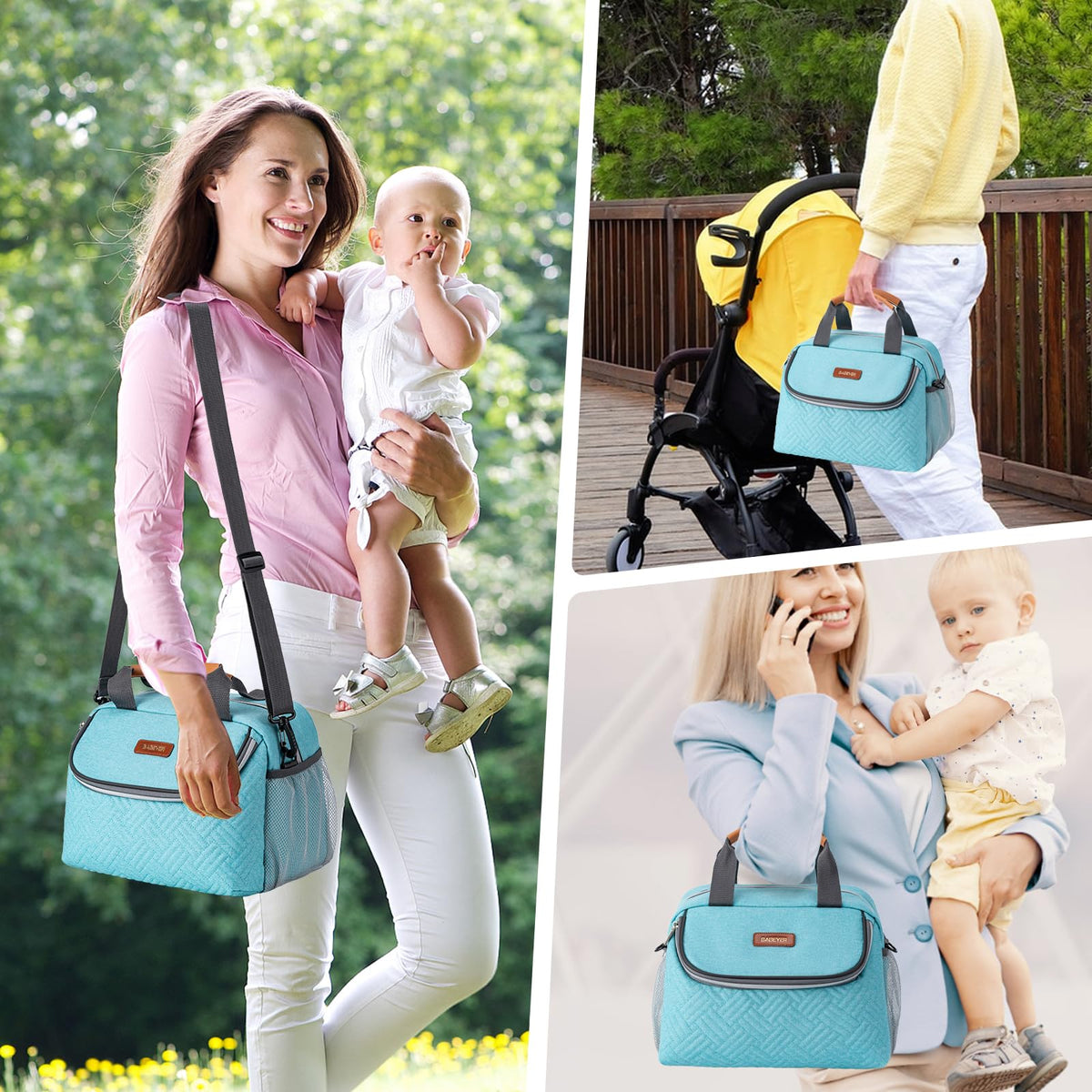 BABEYER Breastmilk Cooler Bag with Ice Pack Fits 6 Baby Bottles up to 9 Ounce, Wearable Breast Pumps Cooler Bag for Nursing Mom Daycare, Work, Travel- Aqua