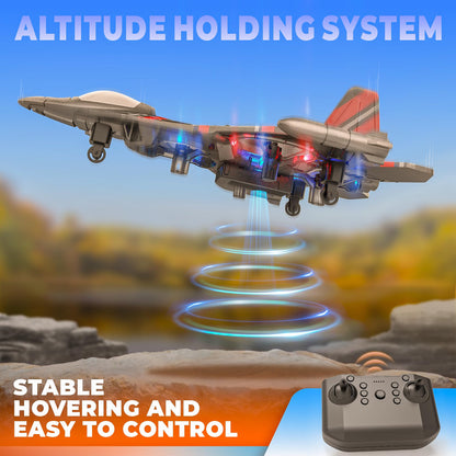 BEZGAR Drones for Kids | 2.4GHZ RC Plane | Remote Control Airplane, RC Helicopter, 360° Flip Fighter Jet Toy, Toys for ages 8-13 with Colorful LED Navigation Lights Red