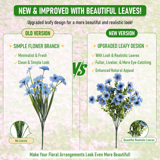 LetuoClips Artificial Flowers Fake Plants for Outdoors Spring Decoration, 13Bundles Silk Realistic UV Resistant Faux Flowers for Outside Planter Porch Yard Patio Garden Home Indoor, Blue