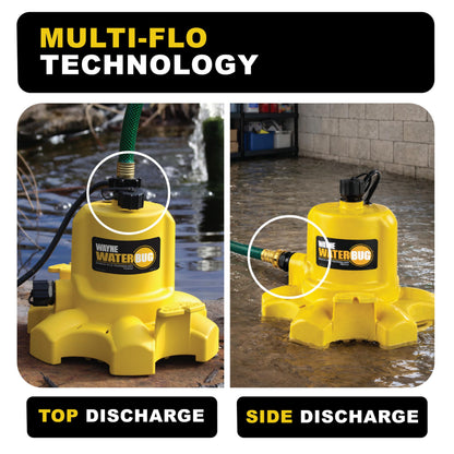WAYNE - WaterBUG 1/6 HP 1350 GPH Submersible Pump with Multi-Flo Technology - Water Removal and Transfer Pump, Yellow