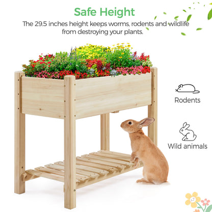 Yaheetech 34x18x30in Raised Garden Bed, Planter Box with Legs & Storage Shelf, Wooden Elevated Vegetable Growing Bed for Backyard, Patio, Balcony