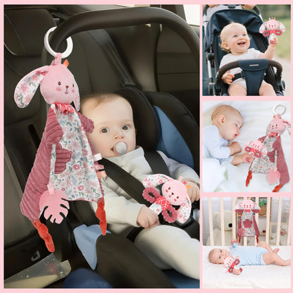 GKDOMS Baby Lovey Rabbit Stuffed Animal for Infant Boys and Girls, Security Blanket and Hand Shaker Set Newborn Stuffed Hanging Animal Plush Snuggle Toy Baby Showers Thank You Gifts