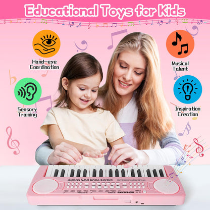 Kids Toddler Toy Piano Keyboard - 37 Key Pianos for Kid Music Toys Instruments with Microphone | Unlock Musical Fun! Perfect Birthday for 3-8 Year Old (Pink)