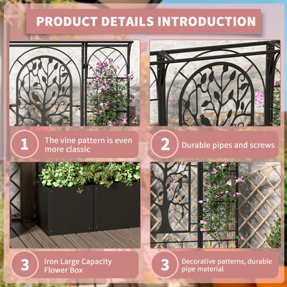 Athuiline Metal Planter Box with Trellis, Raised Garden Bed with Trellis Privacy Screen, 62 inch Tall Planter Boxes for Climbing Plants, Flowers, Vegetables, Fruits, Balcony and Patio Decor (Black)