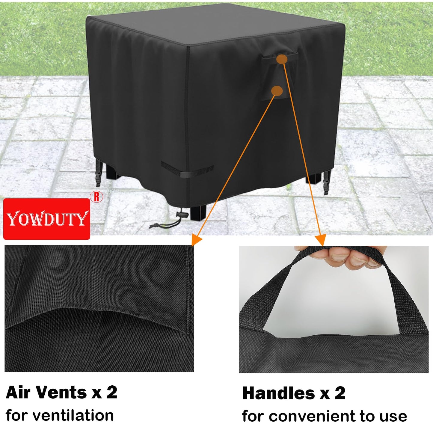 YOWDUTY Propane Fire Pit Cover Square 32 Inch, Waterproof Heavy Duty 600D Gas Fire Pit Table Cover 32 x 32 x 25 Inch, Fit 28/29/30/31/32 Inch Firepit Table, All-weather Protection For Patio