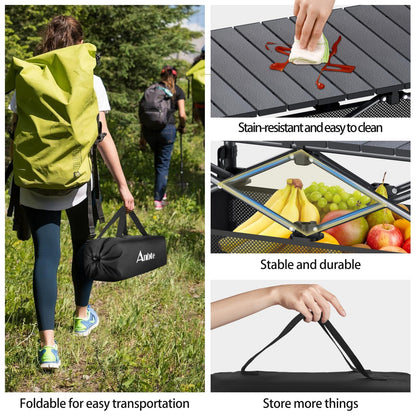 Anbte 3ft Aluminum Roll Top Camping Table, 2 Adjustable Height Camping Table Folding with Storage Net & Bag Lightweight Roll Up Table for Tailgate Outdoor Backyard BBQ Patio Picnic, 32.2” X 16”, Black