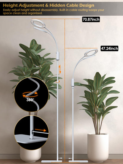 Smart Grow Lights for Indoor Plants, 48W Plant Light with Auto-Timer, Full Spectrum LED Grow Light, Adjustable Height & Stepless Dimming,Plant Assistant Suitable for Most Plants (White(Dual Heads))