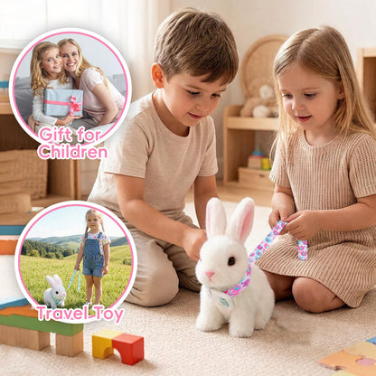 Sprstar Easter Bunny Toy,Bunny My Realistic Bunny Toy,Hopping Rabbit Plush Bunny Toy,with Sounds and Movements Animated Walking Wiggle Ears Twitch Nose Gift for Toddlers Birthday(Pink Rabbit + Leash)