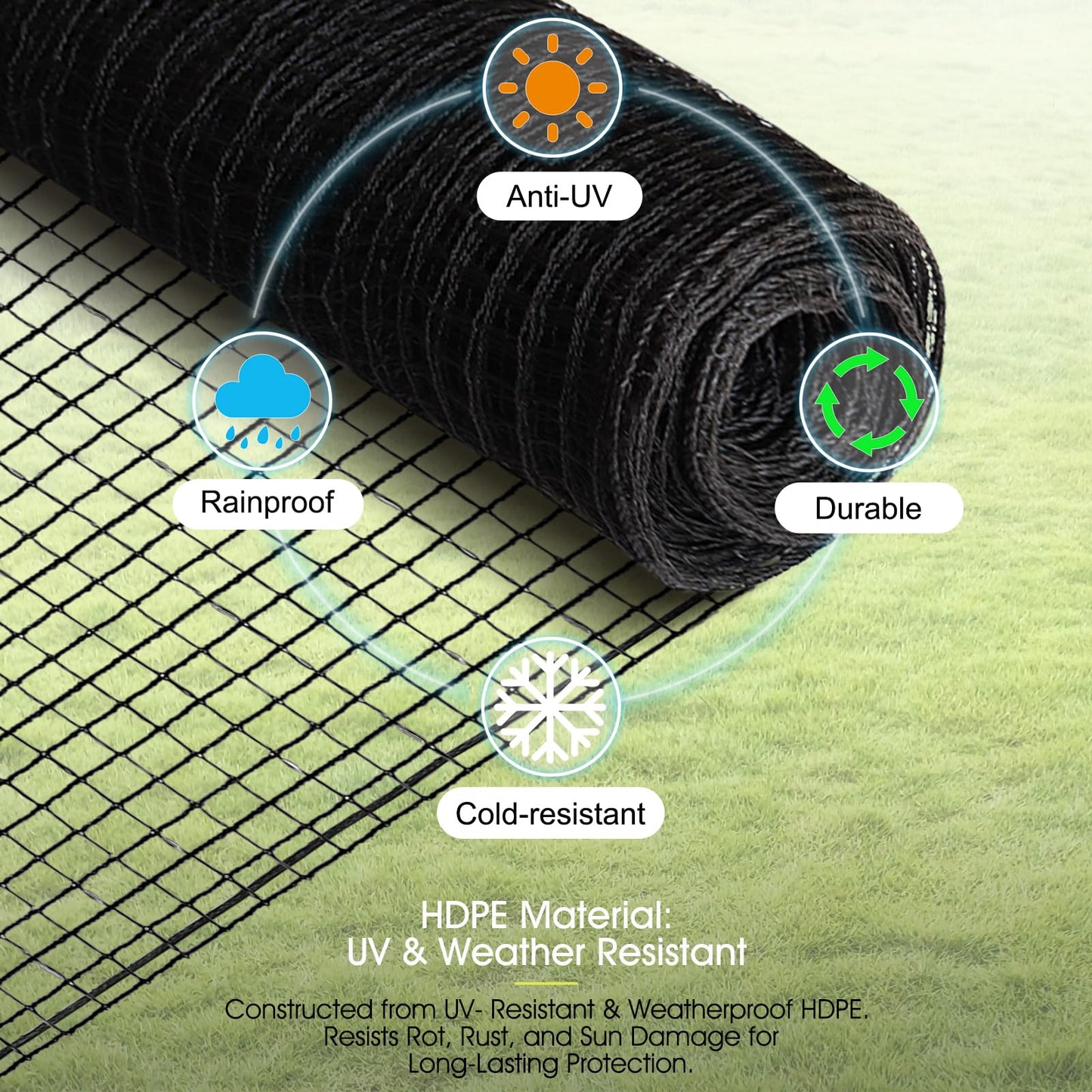 Deer Fence, RIFNY 6.5 x 100 FT Temporary Fence for Garden Outdoor Yard, Plastic Mesh Fencing Netting to Protect Plants Fruit from Deer Dogs Chicken Animal (Black)