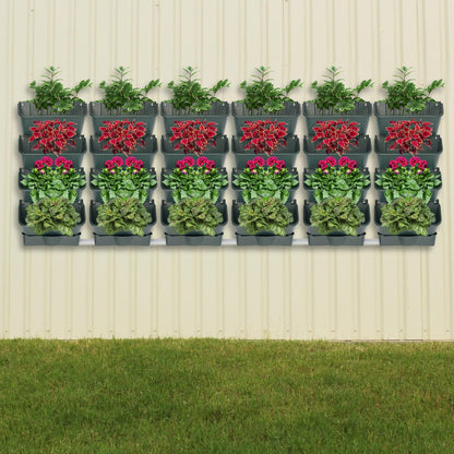24 Pack Hanging Vertical Wall Planter,12.99inch Wall Mounted Planter for Patio Outdoor Decor,Home Army Green Plastic Pot Balcony Plant Vegetable Fruit Herb Hanging Pocket Holder Flowerpot (Army Green)