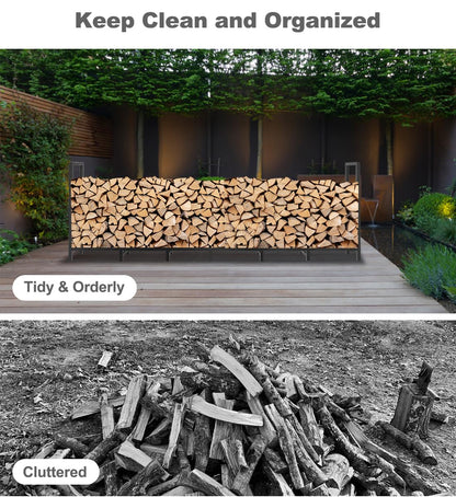 BALIE SPACE 8ft Outdoor Firewood Rack Holder with 14 Support Legs for Fire Wood Pile Storage, Adjustable Heavy Duty Log Stacker Stand Organizer, Black