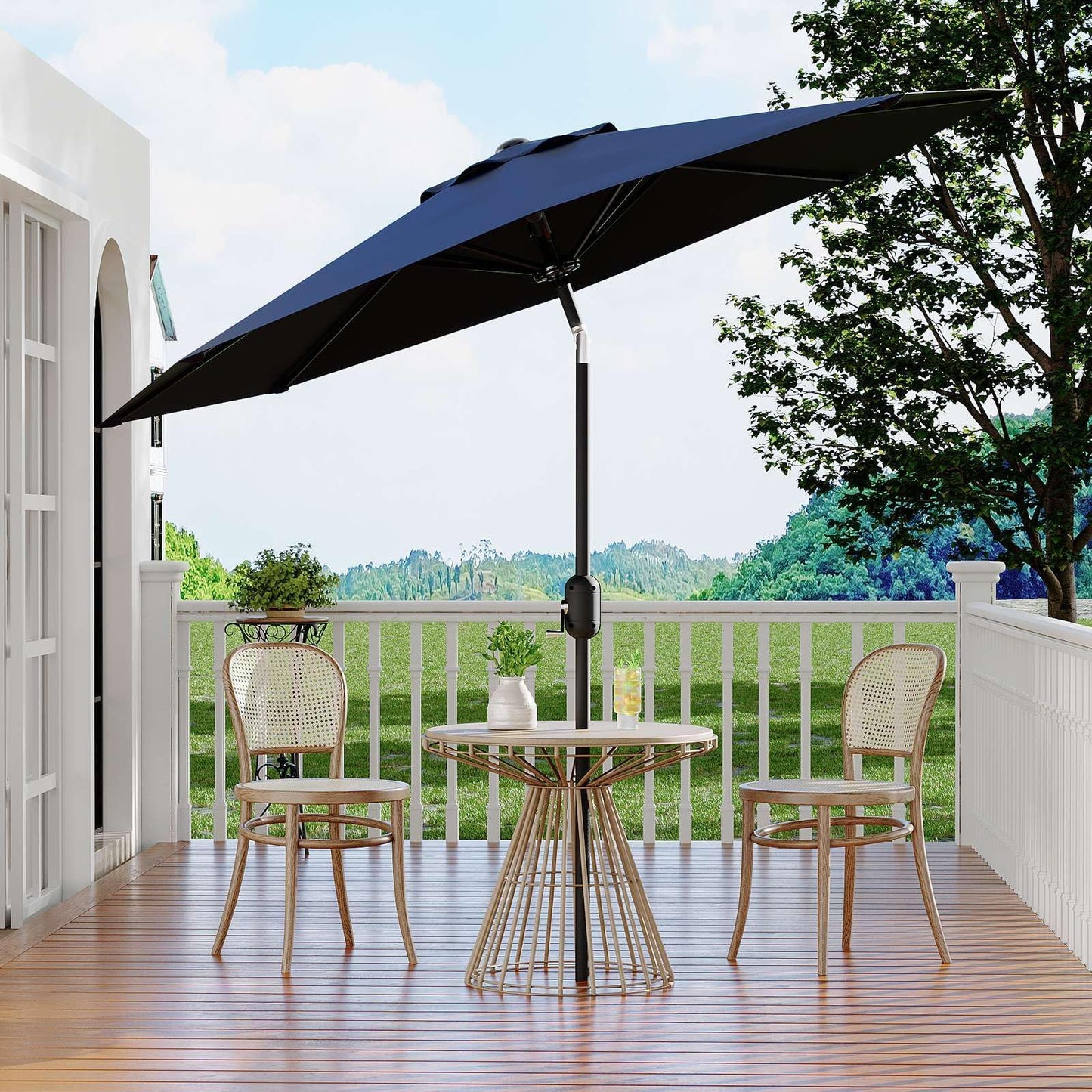 Garvee 9 ft Patio Umbrella - 8 Sturdy Ribs Outdoor Table Umbrella with Crank Lift & Push Button Tilt - Market Umbrella for Pool, Deck, Yard, Garden - Navy Blue