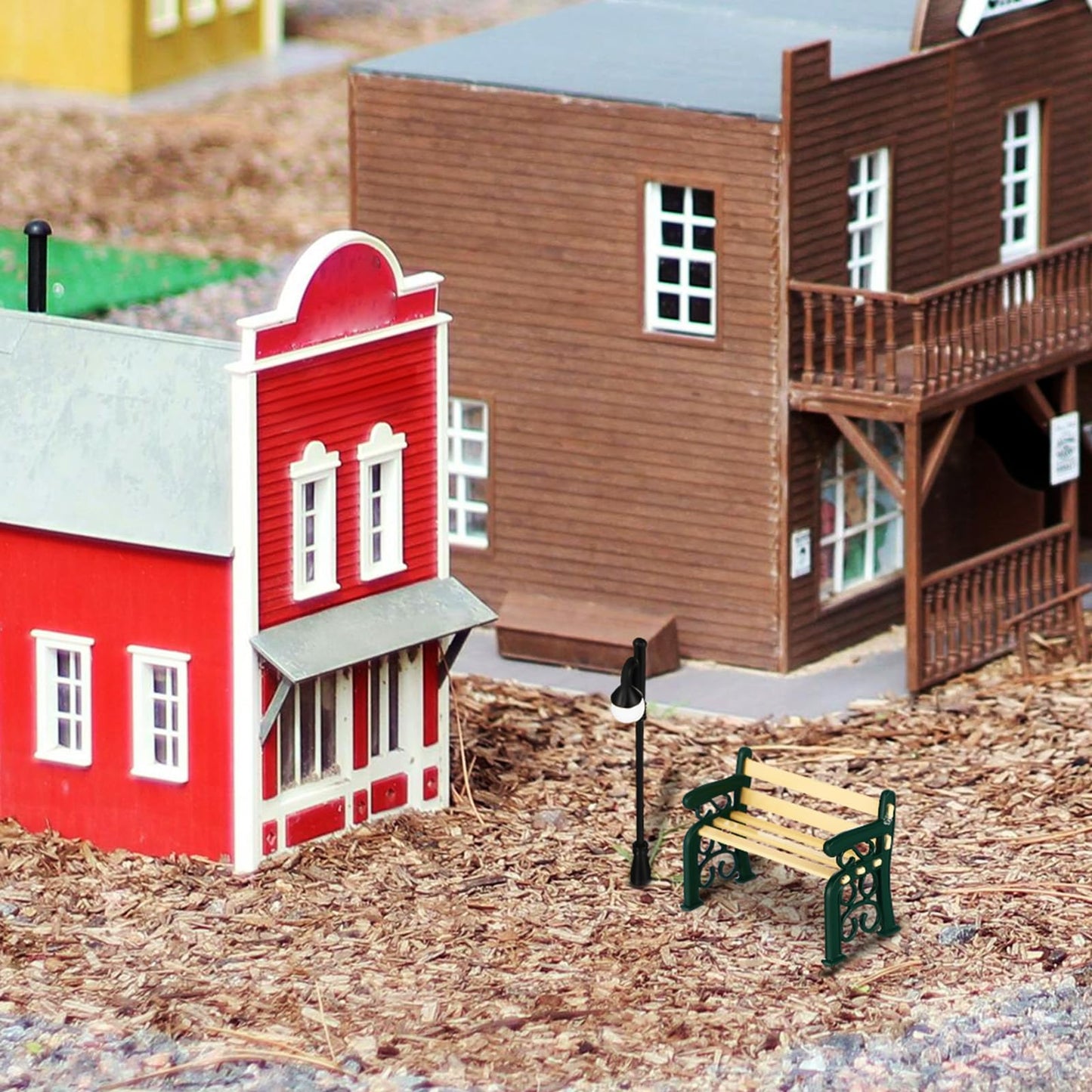 JOINPAYA Miniature Street Bench Set: Dollhouse Miniature Park Bench with Curved Street Lamp Decor Mini Furniture Accessories for Micro Scene Dollhouse Decor