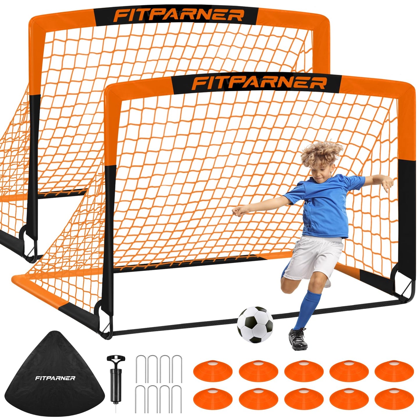 Kids Soccer Goals for Backyard Set - 2 Set of 4X3 ft Soccer Nets for Kids Age 3-14,Portable Pop Up Soccer Training Equipment Kit with 20 ft Agility Ladder, Soccer Ball for Toddler Youth Outdoor Game