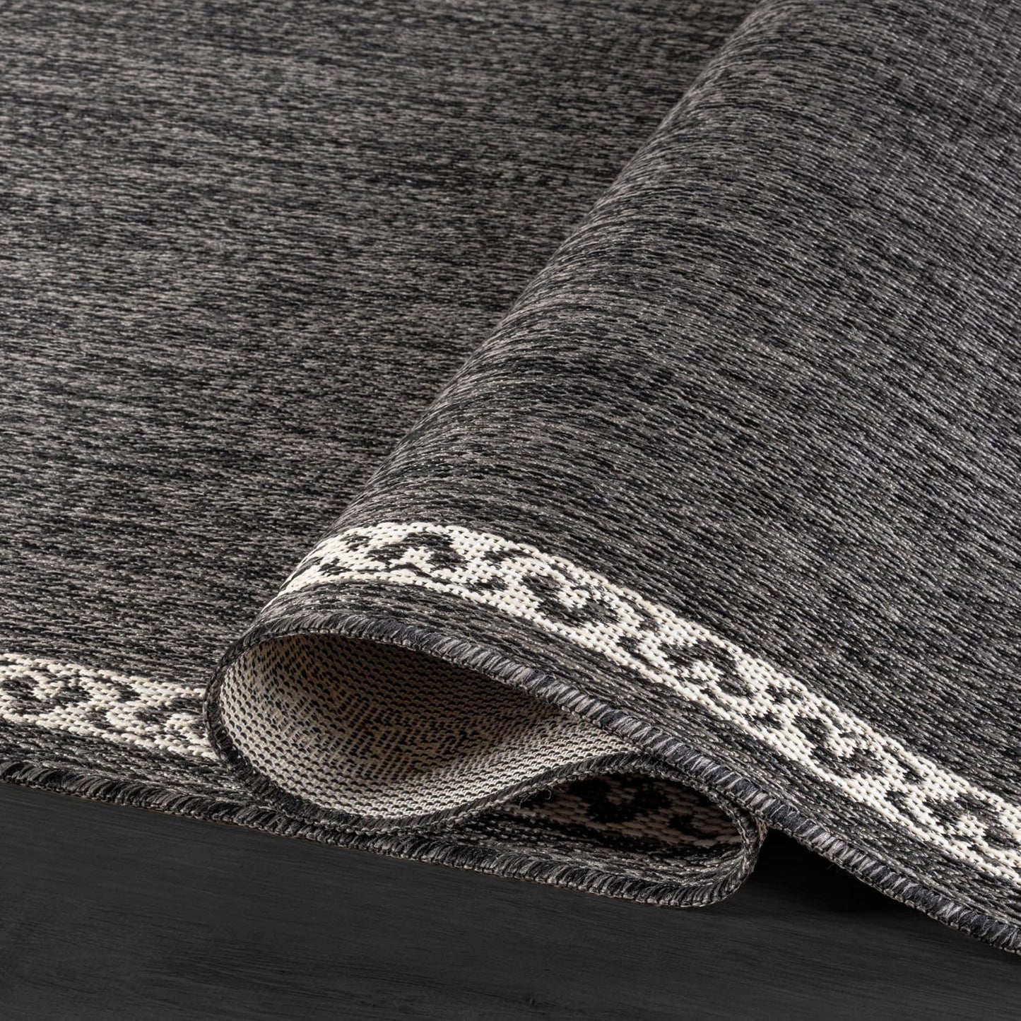 Washable Outdoor Rug 8x10 Modern Area Rugs Outdoor Carpets Bordered Pattern Non Shedding Waterproof Easy Clean Patio Deck Porch Living Room Bedroom Garden RV (8 X 10 Dark Gray)