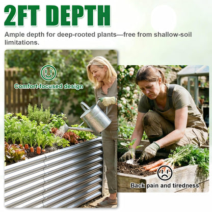 Tegarbed Tall Galvanized Raised Garden Bed Kit Outdoor Patio,6x3x2ft Large Rectangular Metal Planter Boxes,Deep Root Box Planter for Gardening, Vegetables, Flowers, Herbs, 1 Pack, Silver