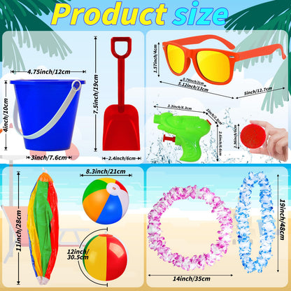 Oleitodh 126 Pcs Kids Summer Beach Party Favor Bulk-Includes 18 Inflatable Beach Balls, 36 Sand Bucket&Shovel Set, 18 Neon Sunglass, 18 Water Guns,18 Water Balls,18 Hawaiian Leis for Luau Party Decor
