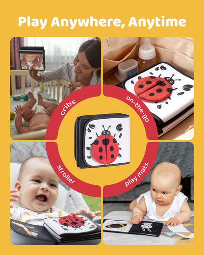 Black and White Baby Books for Newborn - Tummy Time Mirror & Sensory Toys Soft Montessori Toy for Infant Visual Stimulation, Brain Development & Early Learning - High Contrast Toys for 0-6 Months
