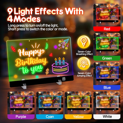 16" Rechargeable LED Doodle Glow Drawing Board for Kids with 9 Light Effects & 4 Modes, Neon Light Up Drawing Tablet Gifts for Kids/Girls/Boys/Teens for Easter Birthday Festival Gift Ideas