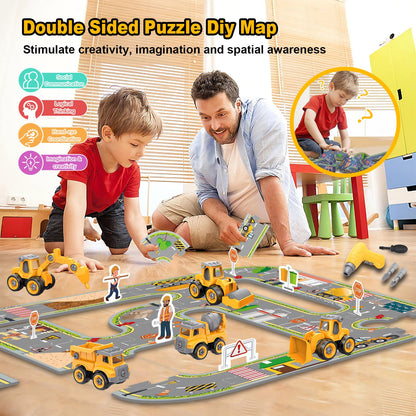 Trovogil Take Apart Construction Truck Excavator Toys for Kids Ages 3-8, STEM Learning Building Toys with Electric Drill & Puzzle Play, Educational Engineering Birthday for Boys Kids Toddlers