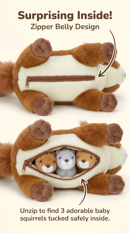 MaoGoLan 4Pcs Squirrels Stuffed Animal, Realistic Red Squirrel Plush Toys with 3 Baby Squirrels for Small Hand,Adorable Stuffed Squirrels Gift for Forest Animal Lover,Girls,Boys,Kids,Baby Shower