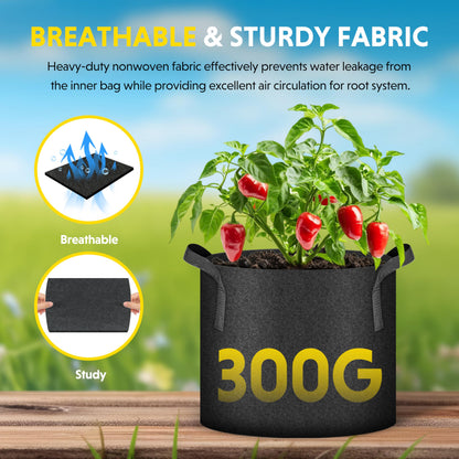 iPower 10-Pack 10-Gallon Grow Bags Nonwoven Fabric Pots Aeration Container with Strap Handles for Garden and Planting, 10 Gallon, Black