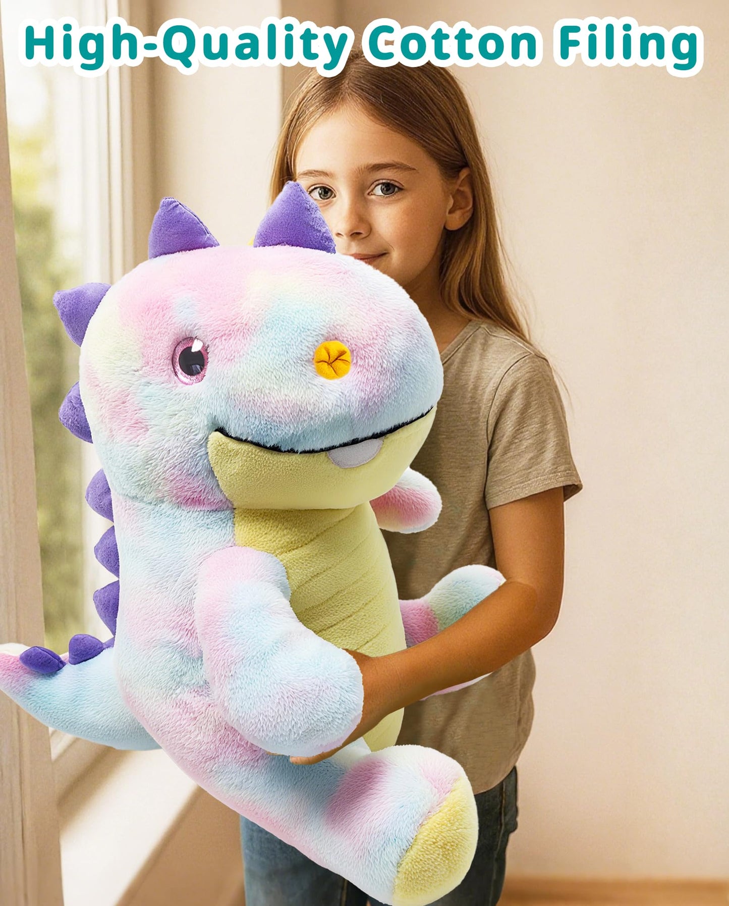 Dinosaur Large Stuffed Animals, 23" Cozy Soft Hug Doll, 3.7lbs Weighted Stuffed Animals, Giant Plush Toy, Soft Kawaii Plushie Gifts for Adults, Kids Boy/Girl Birthday, Christmas & Holidays(Pink)
