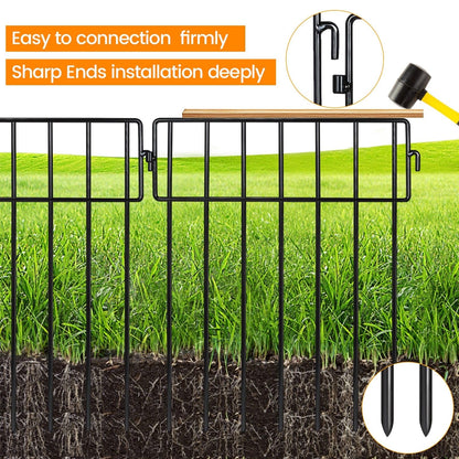 Adavin Black Animal Barrier Fence-24 Pack 12 in(L) X12 in(H) No Dig Garden Decorative Fence 1.5" Gap Rustproof Metal Dig Deterrent Panel Border for Dog Rabbits Ground Stakes Outdoor Patio,Total 24 Ft