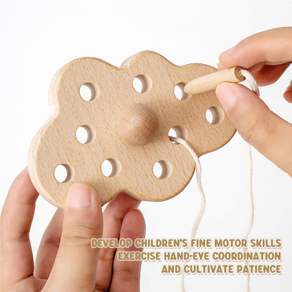 FlameFlash 3 Pack Wooden Lacing Threading Toys for Toddlers 1-3 Solid Wood Threading Activity Puzzles, Moon/Stars/Cloud Quiet Toddler Toys for Airplane Travel Fine Motor Skills Sensory Toys