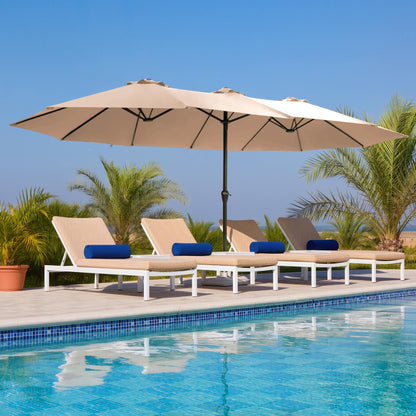 Ayge 15FT Patio Umbrella with Base,Large Outdoor Double-Sided Rectangle Umbrella with Crank Handle, Market Umbrella for Poolside Garden Deck Backyard Beach Pools,Beige