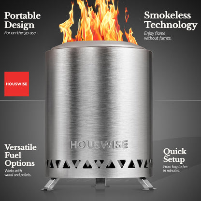 Houswise Smokeless Tabletop Fire Pit Outdoor - 8 Inch Mini Fire Pit, Wood Pellet Table Top Firepit, Portable Table Top Pit for Outside Patio, Small Pits Patio Heater Stove, Tabletop Firepit