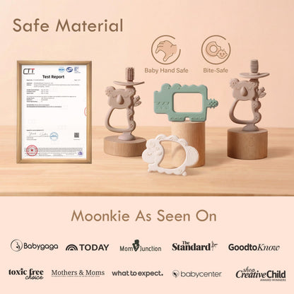 Moonkie Teething Toy, Safe & Easy to Hold BPA Free Silicone Teethers, 360° Baby Toothbrush with Suction Base, Teether Toys Best for Babies 6-12 Months (Koala Warm Taupe)