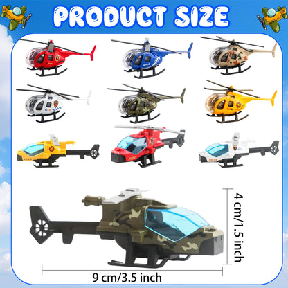 16 Pack Diecast Helicopters Toy Small Helicopters Model Police Fire Engineering Military Helicopters for Kids Birthday Children's Day Party Gifts Classroom Rewards